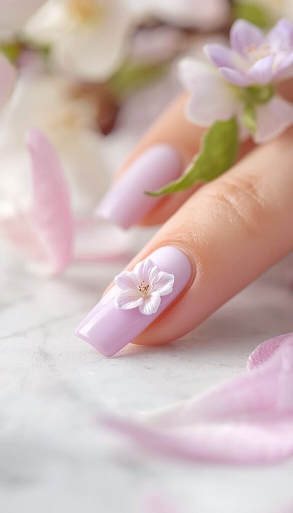 3D Flower Accent Square Nails