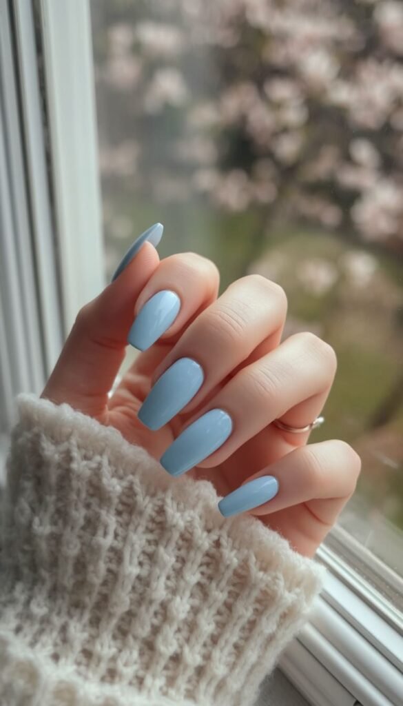 Baby Blue Minimalist Square Nails