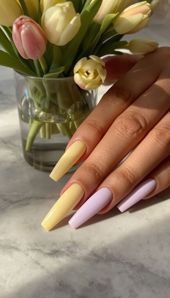 Coffin Gel Nails in Spring Pastels Bold Done Right