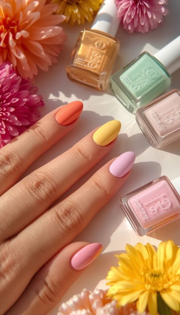 Colorful Spring Gel Nails Skittles Jellies and Beyond