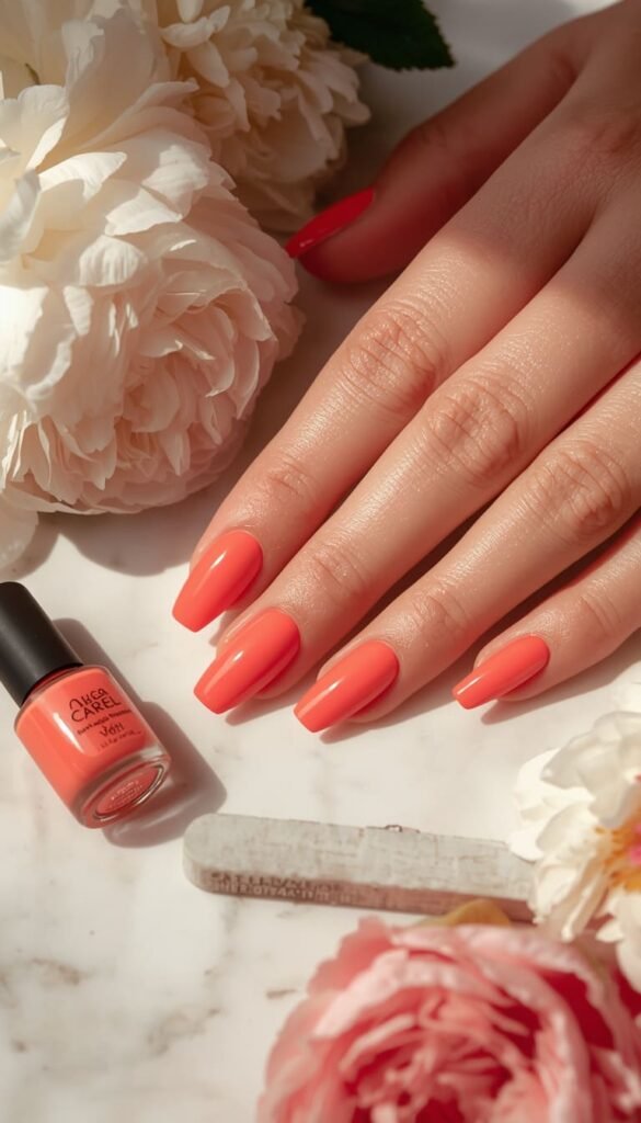 Coral Acrylic Nails for Long Lasting Spring Glam