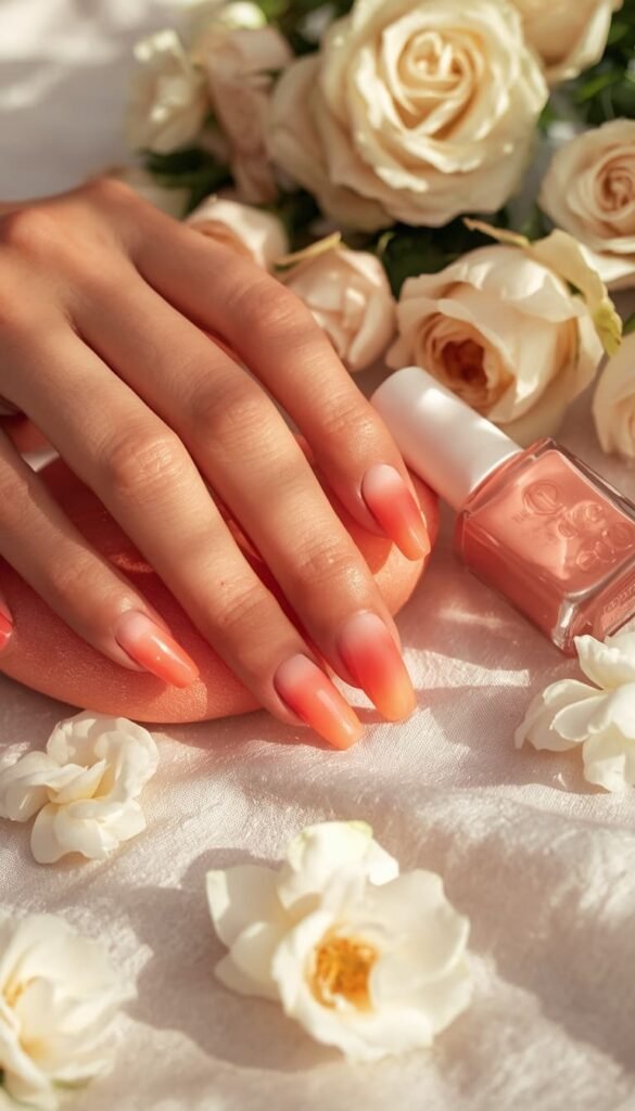 Coral Ombre Nails with a Smooth Gradient Effect