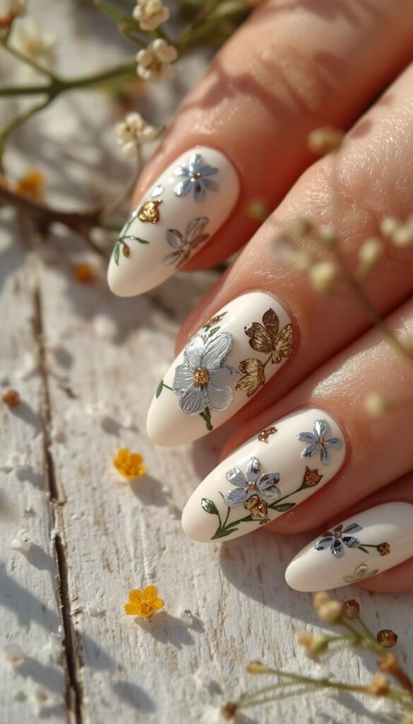 Floral Chrome Nail Art Where Nature Meets High Shine