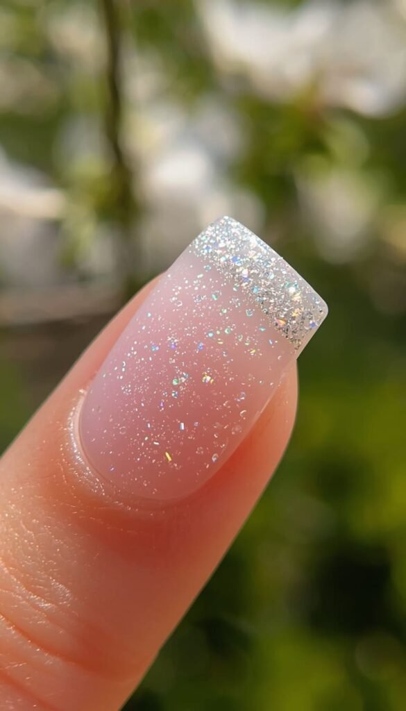 Holographic Glitter French Tip Square Nails