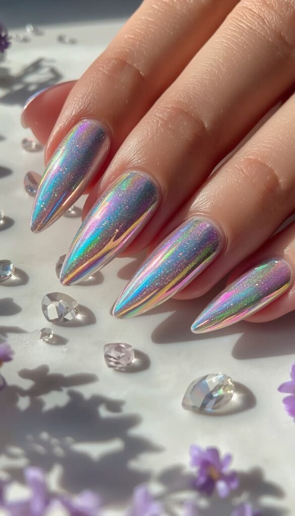 Holographic Spring Nails Bold, Futuristic and Totally Fun