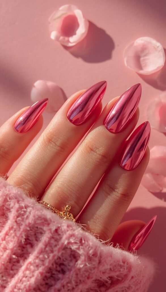 Hot Pink Chrome Nails That Look Expensive