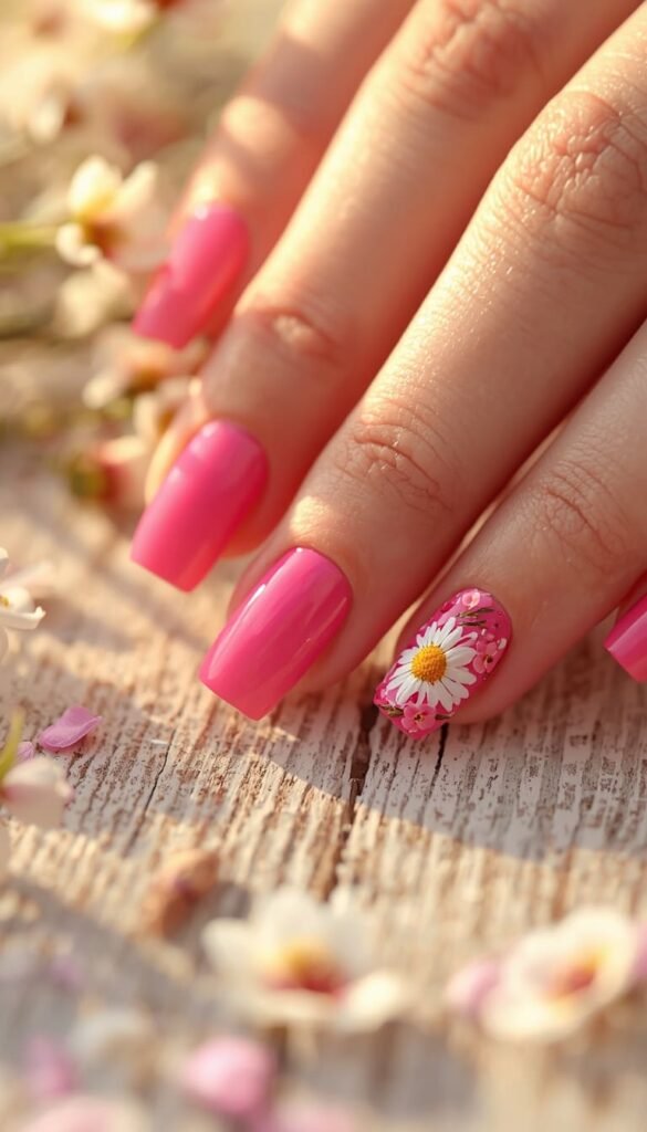 Hot Pink Floral Nails That Actually Look Wearable