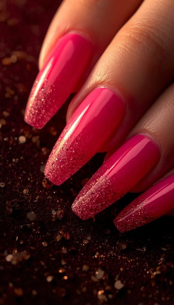 Hot Pink Glitter Nails for Nights Out This Season
