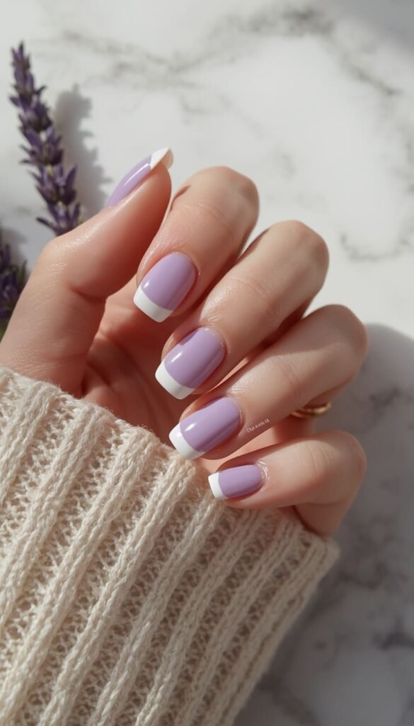 Lavender Coloured French Tip Square Nails