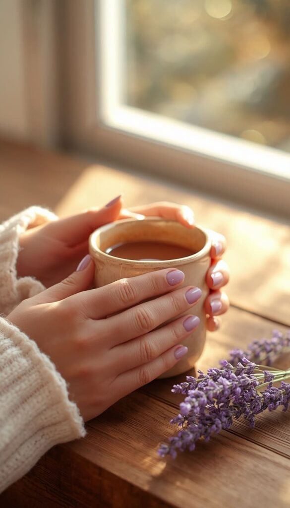 Milky Lilac Oval Nails