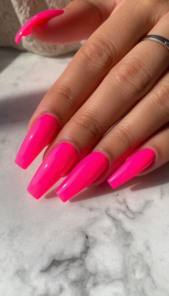 Neon Pink Coffin Nails for the Bold Girls Only