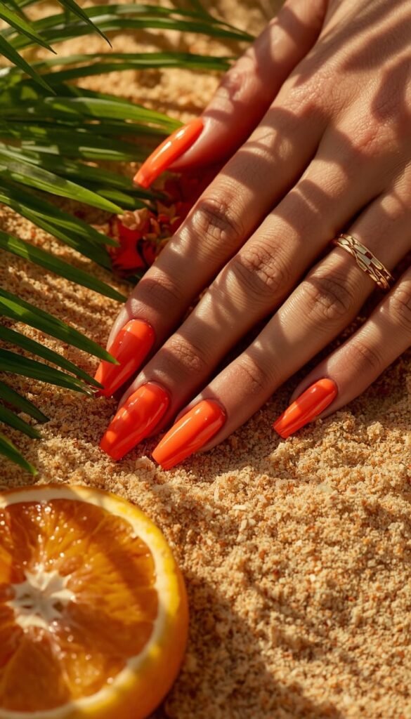 Orange Coral Nails Inspired by Tropical Getaways