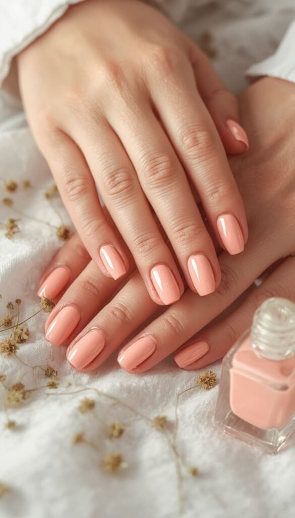 Pastel Coral Nails for a Dreamy Feminine Look