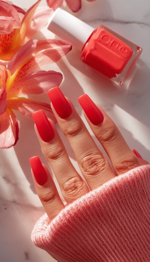 Peachy Coral Nails for a Soft Clean Girl Finish
