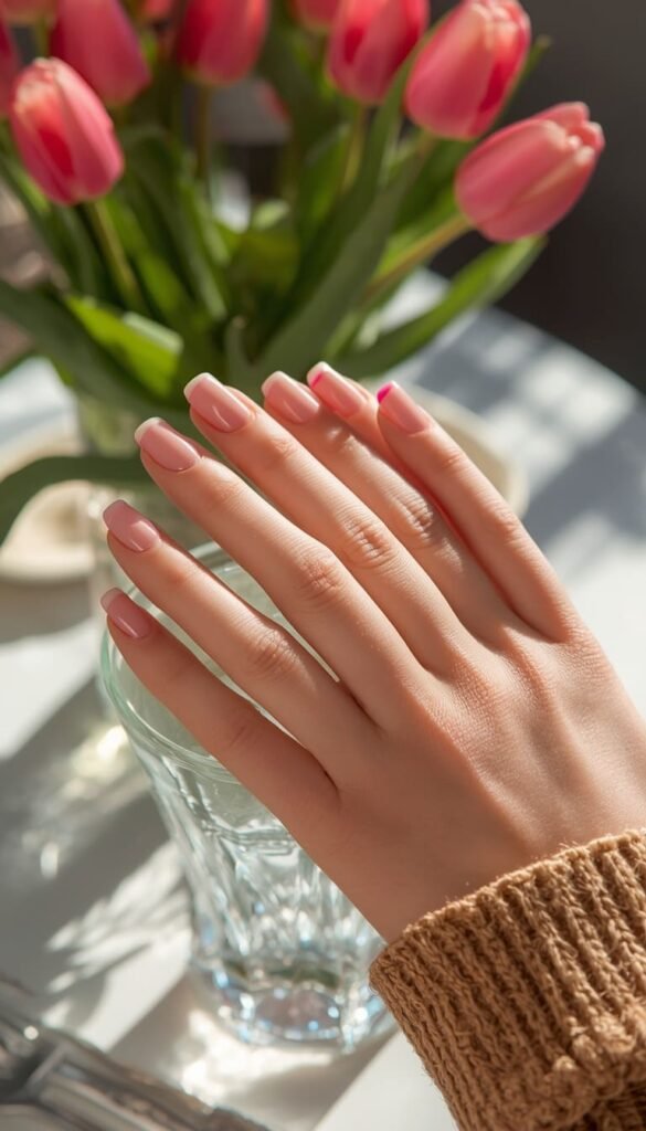 Pink French Tip Square Nails