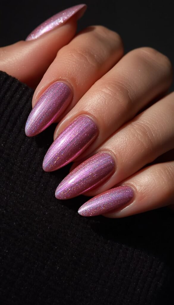 Pink Glitter and Cat Eye Nails