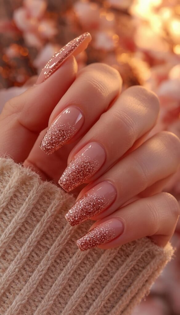Rose Gold Glitter Tip Ombré