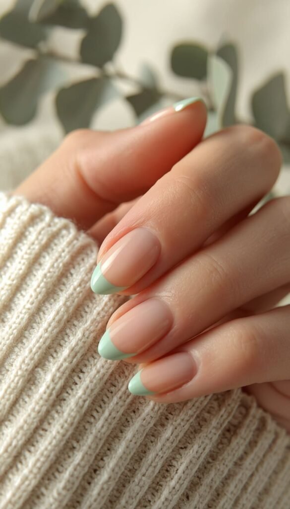 Sage Green Micro French Nails