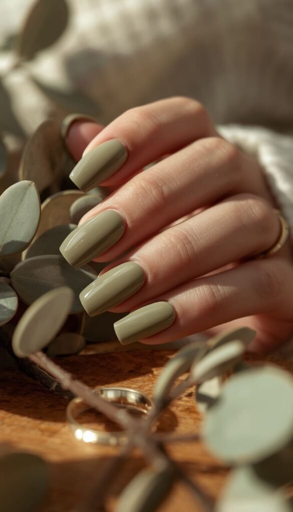 Sage Green Solid Square Nails