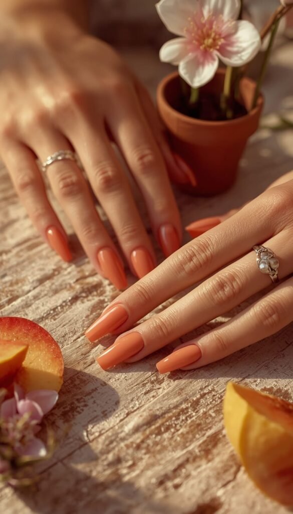 Soft Coral Coffin Nails