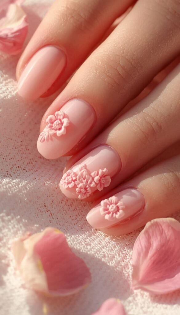 Soft Pink 3D Floral Accent