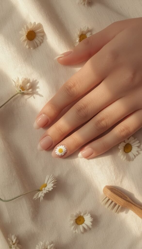 White Daisy Floral Accent Nails