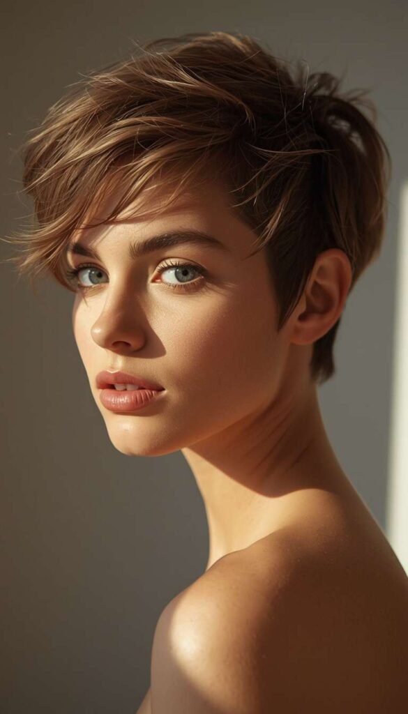 Ash Brown Wispy Pixie Mullet with Flared Sides