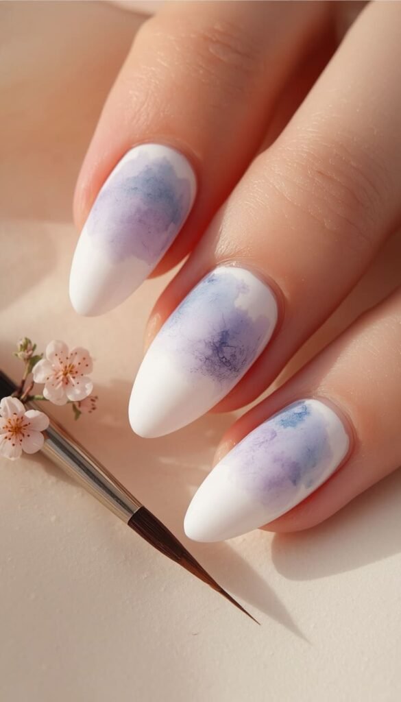 Blue Acrylic Nails With Rhinestones