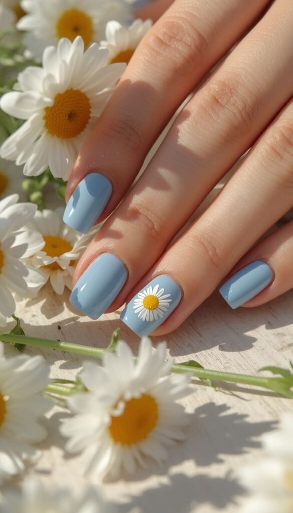 Blue Floral Nails (Daisy Edition)