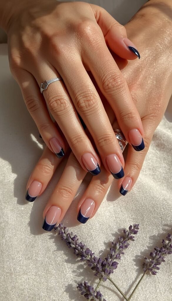 Blue French Tip Nails
