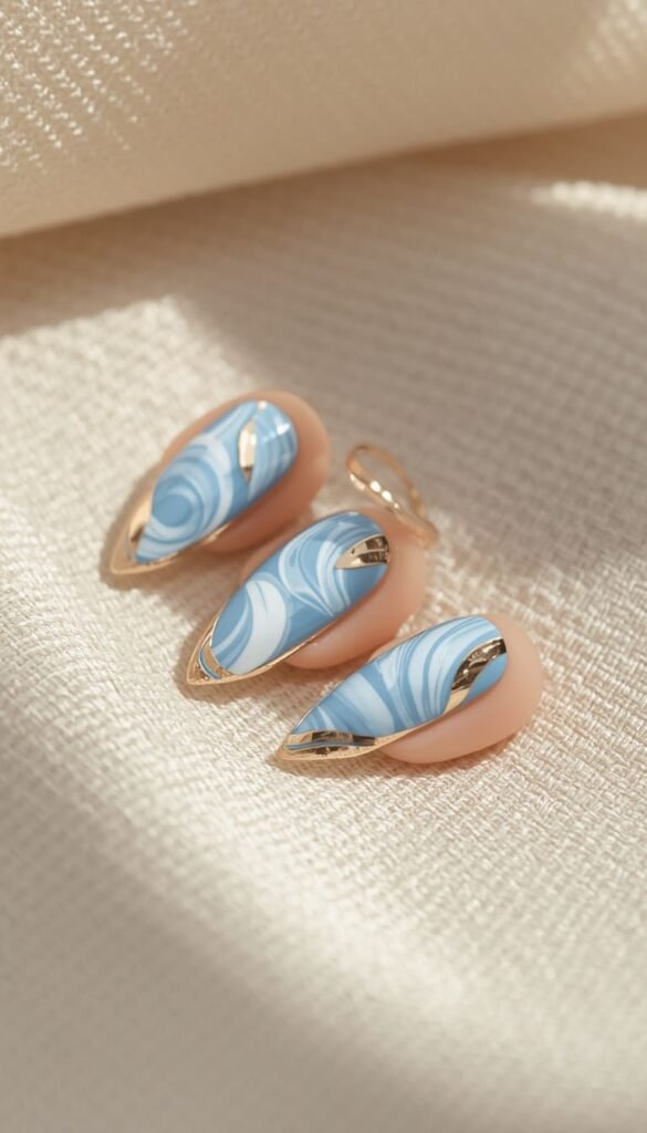 Blue Swirl Nail Art