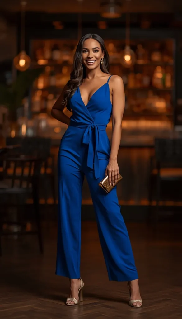 Bold Jumpsuit and Block Heels One and Done Dressing