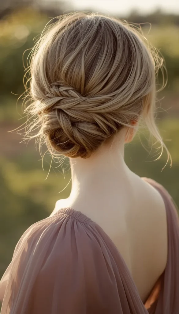 Braided Low Bun Texture That Holds Through the Reception