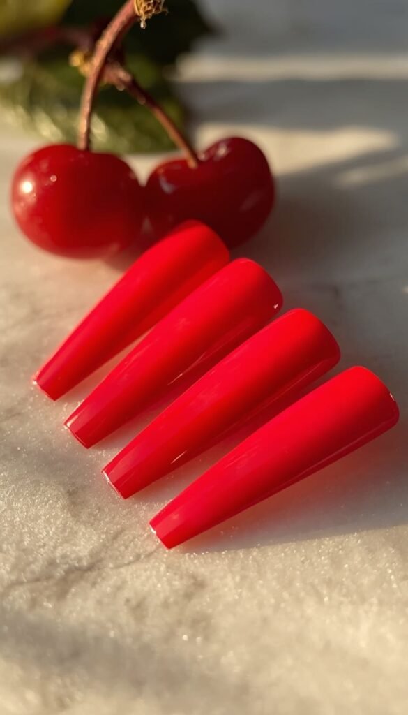 Bright Cherry Red Coffin Nails — The Power Move of Summer 2026