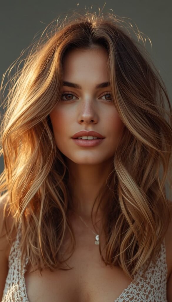 Caramel Tousled Shullet for Wavy Hair