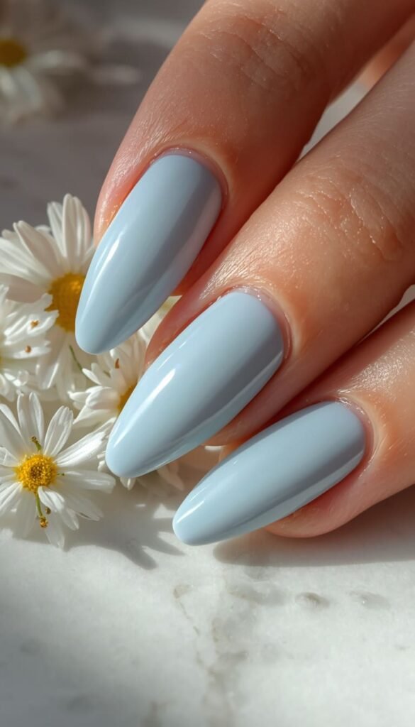 Classic Baby Blue Almond Nails