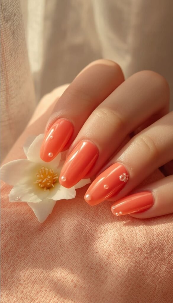 Coral Summer Nails with Pearl Detail — Elevated Vacation Nails for Every Occasion