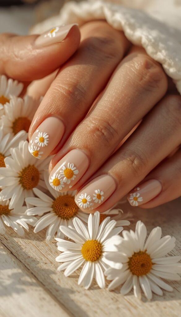 Daisy Garden Short Nails