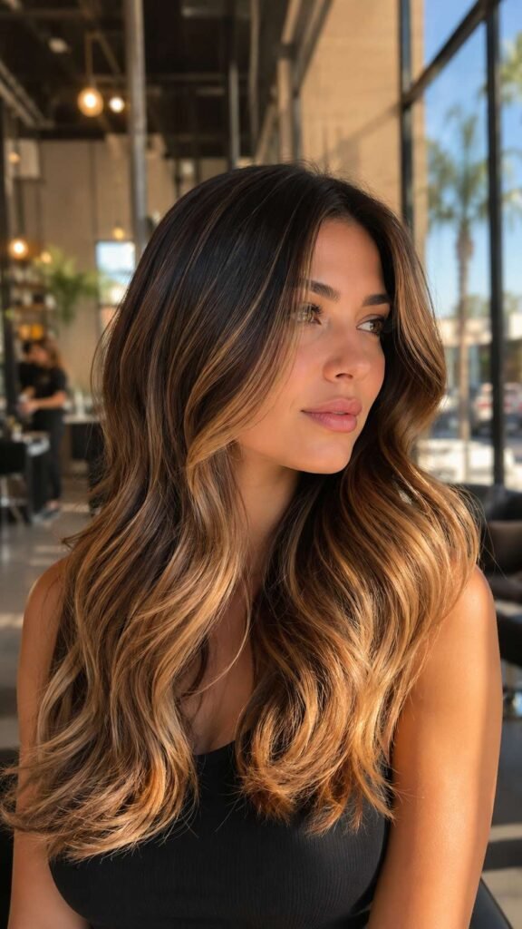 Dark Brown Hair with Honey Colored Highlights