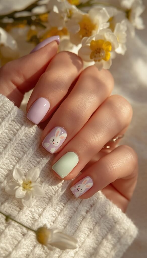 Easter Bunny and Pastel Accent Nails