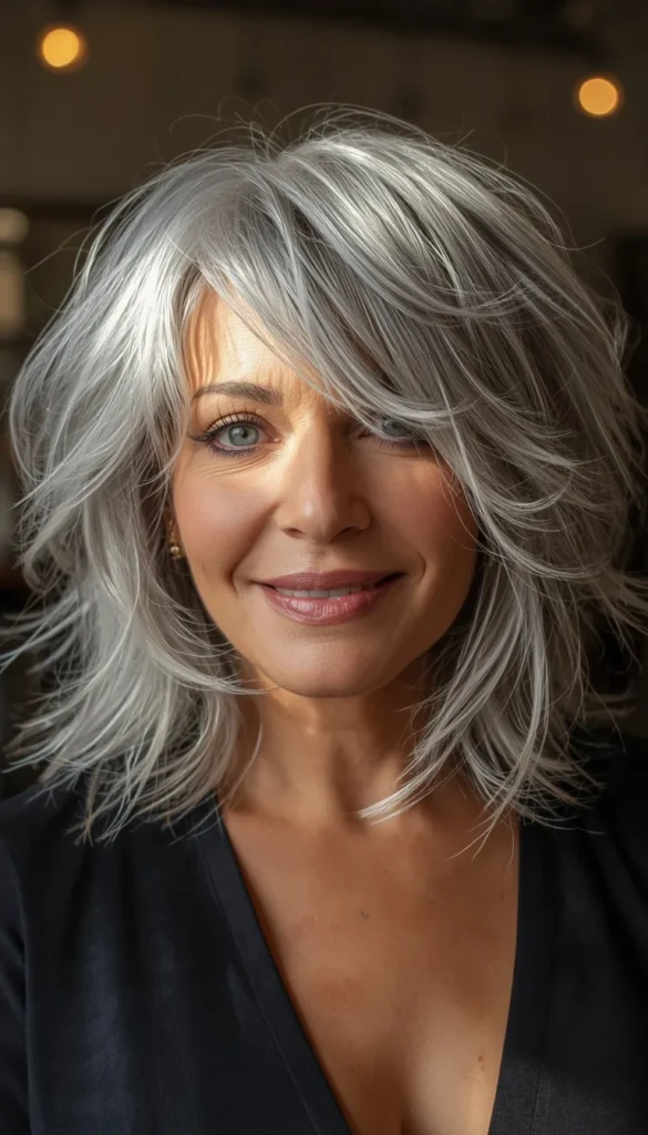 Feathered Shag Haircut Over 50 for Gray Hair