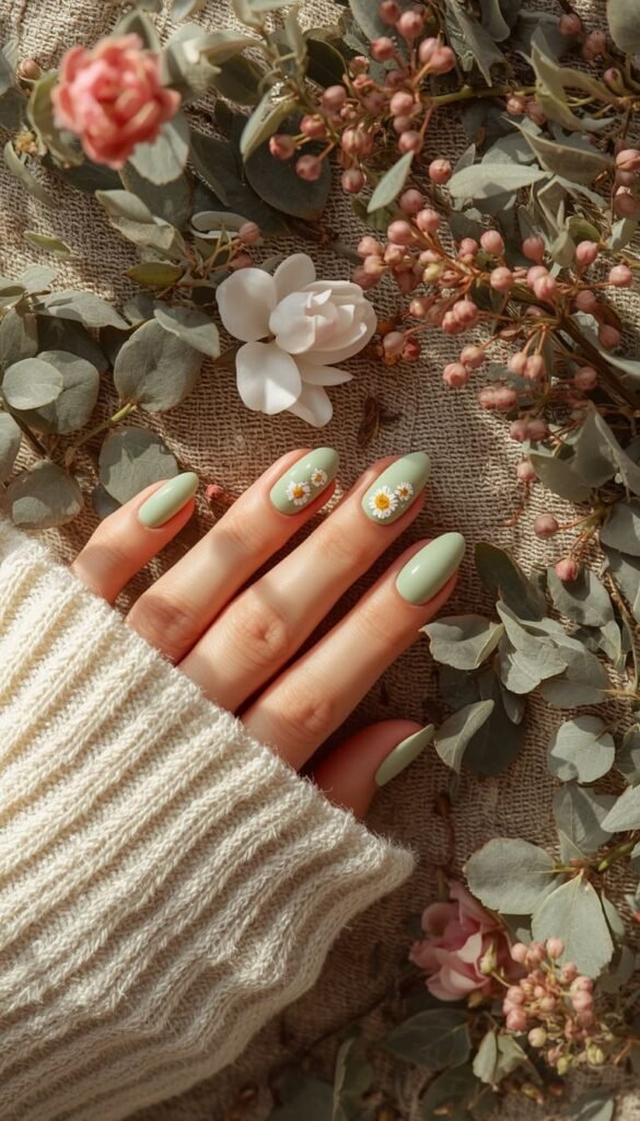 Floral Spring Nails on Sage