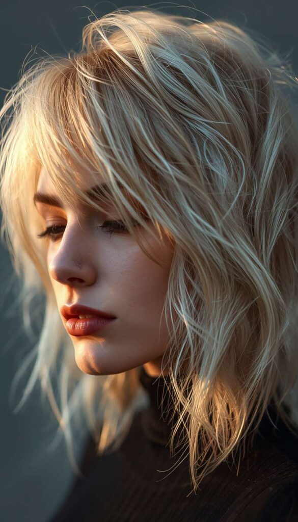Frosted Blonde Shag Mullet for Thick Hair