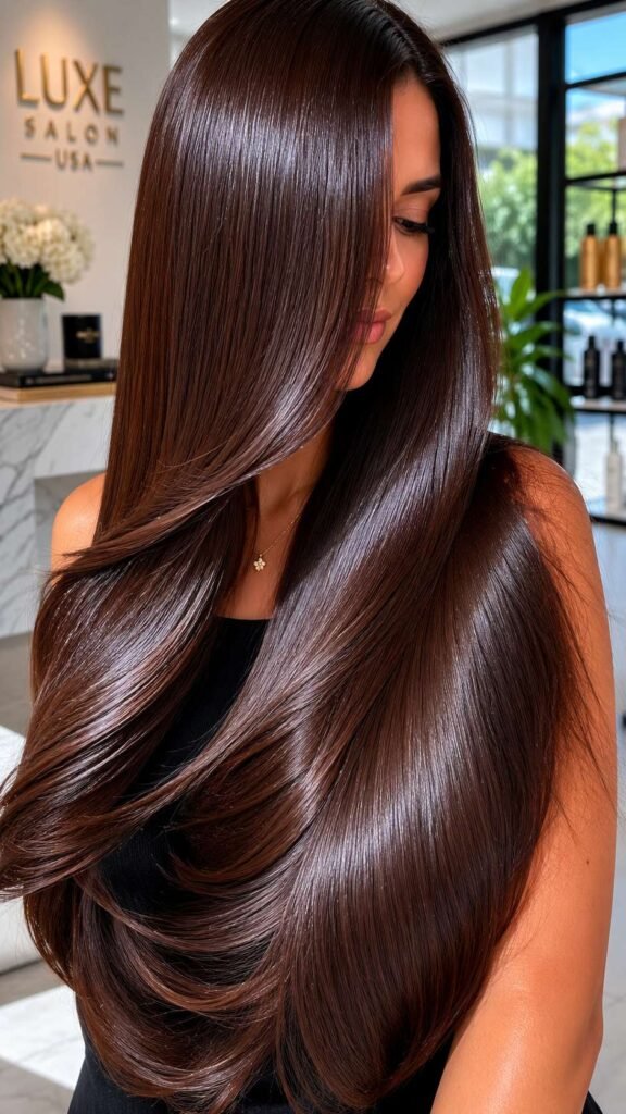 Glossy Glass Hair in Dark Brown