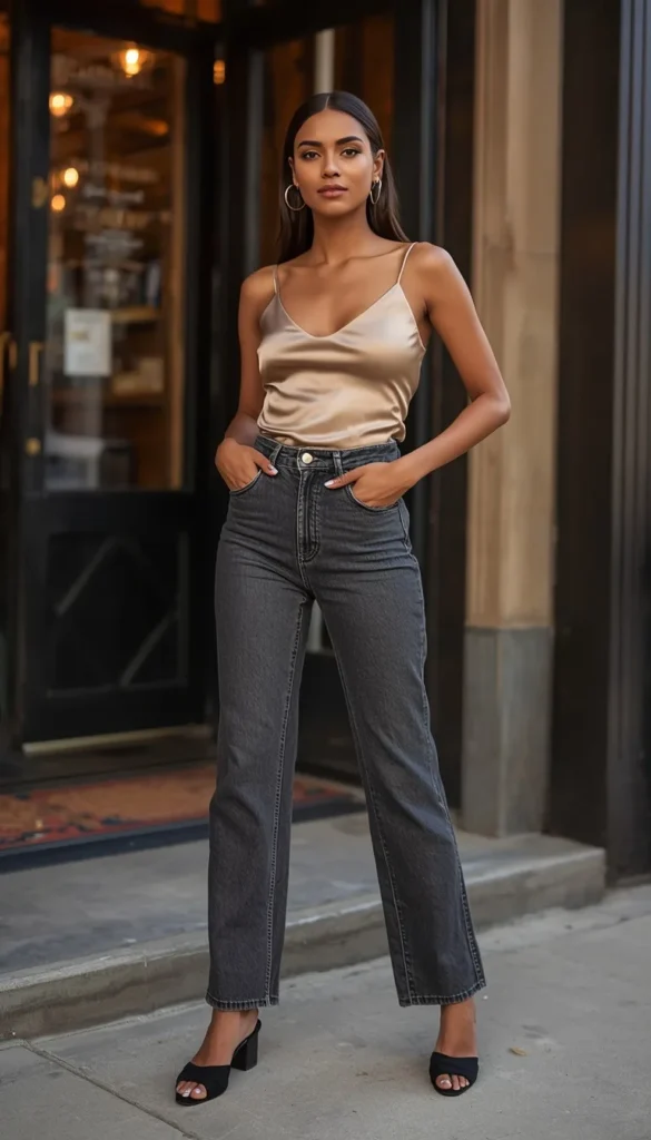 High Waist Jeans and Silk Cami The Effortless Formula