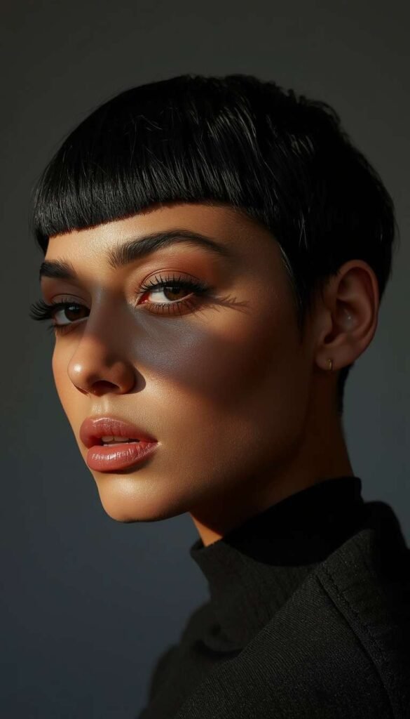 Jet Black Micro Fringe Pixie Mullet