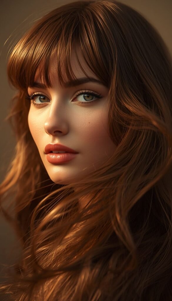 Long Layered Hair with Arched Bangs
