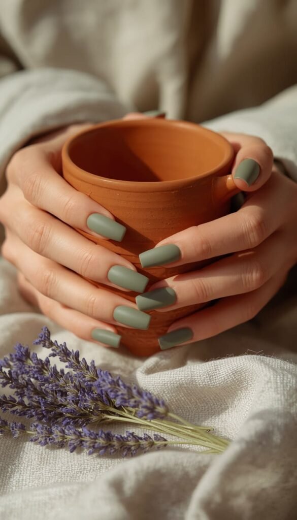 Matte Sage Green Nails