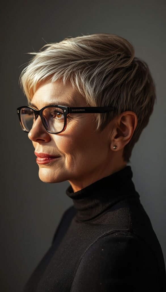  Modern Pixie With Side Part for Women Over 50 With Glasses — Chic Practical Perfect