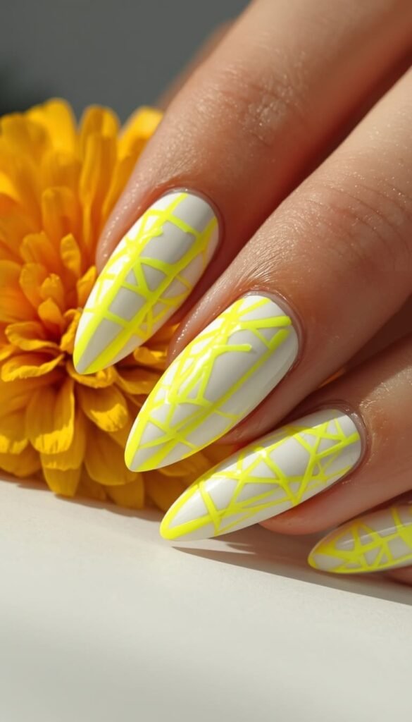 Neon Yellow Line Art Nails — Bold Graphic and Surprisingly Wearable